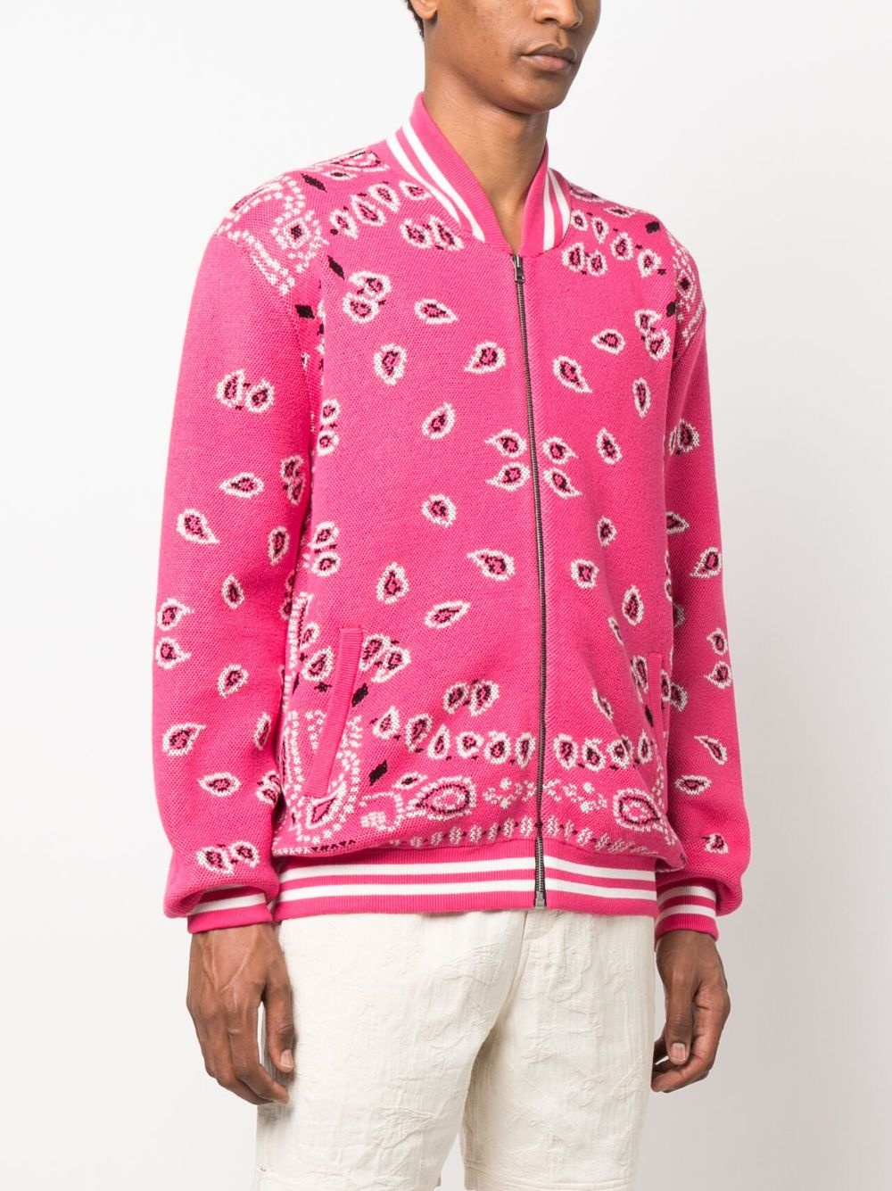 bandana-print zip-up cardigan - 3