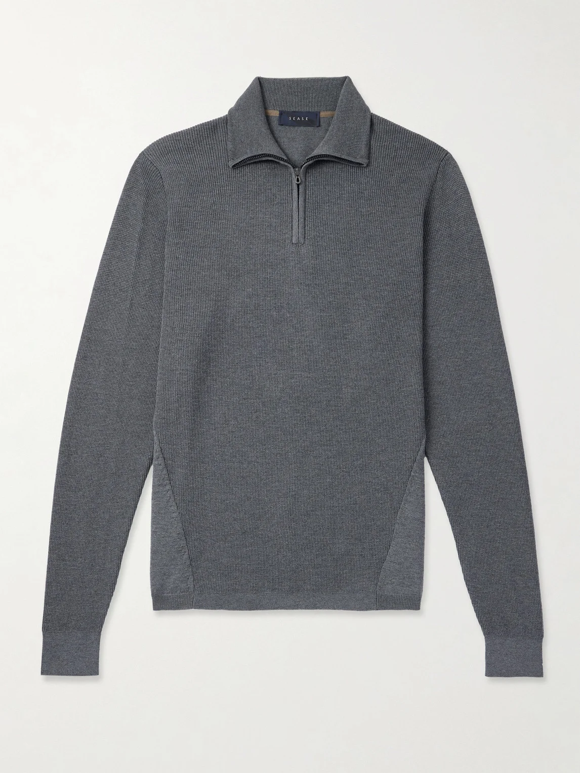 Waffle-Knit Virgin Wool Half-Zip Sweater - 1