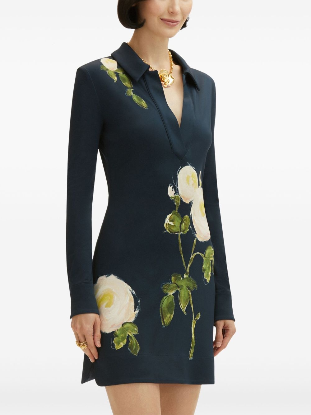 rose-print jersey mini dress - 5