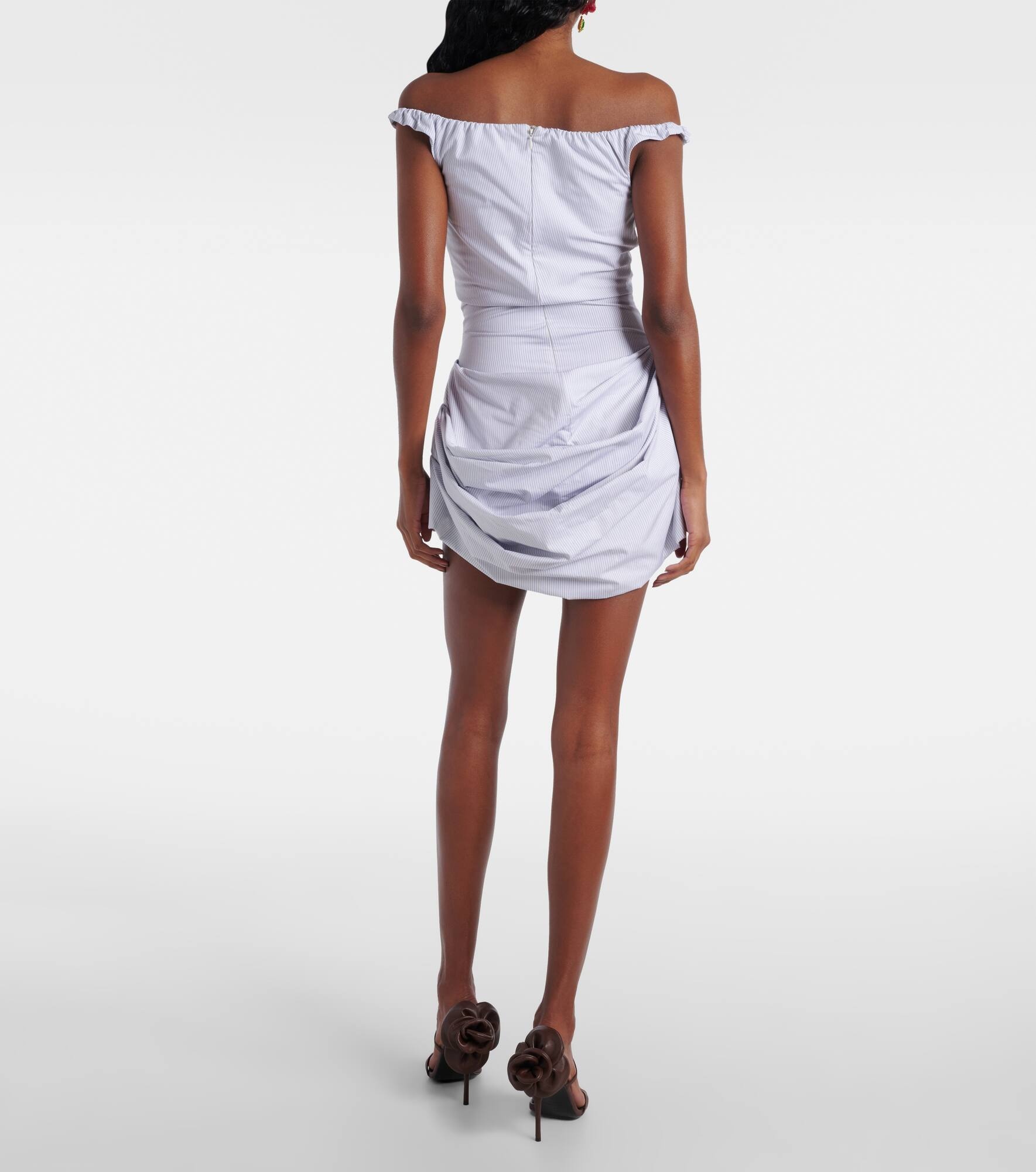 Striped draped cotton poplin bustier dress - 3