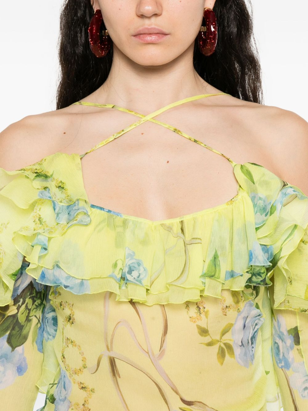 floral-print ruffled blouse - 5