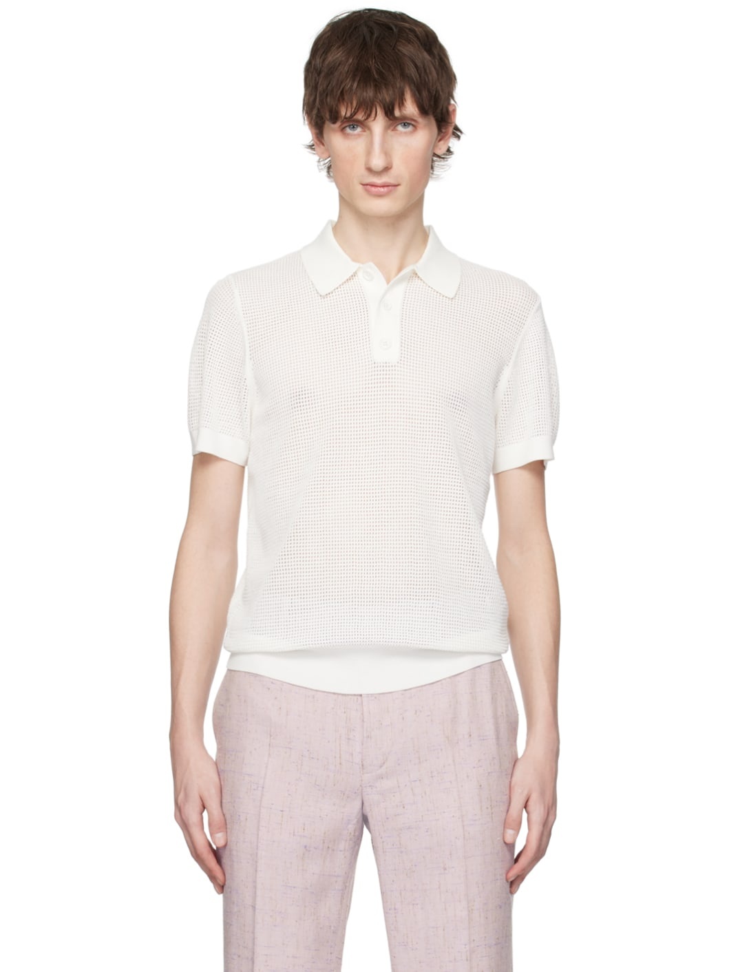 White Three-Button Polo - 1