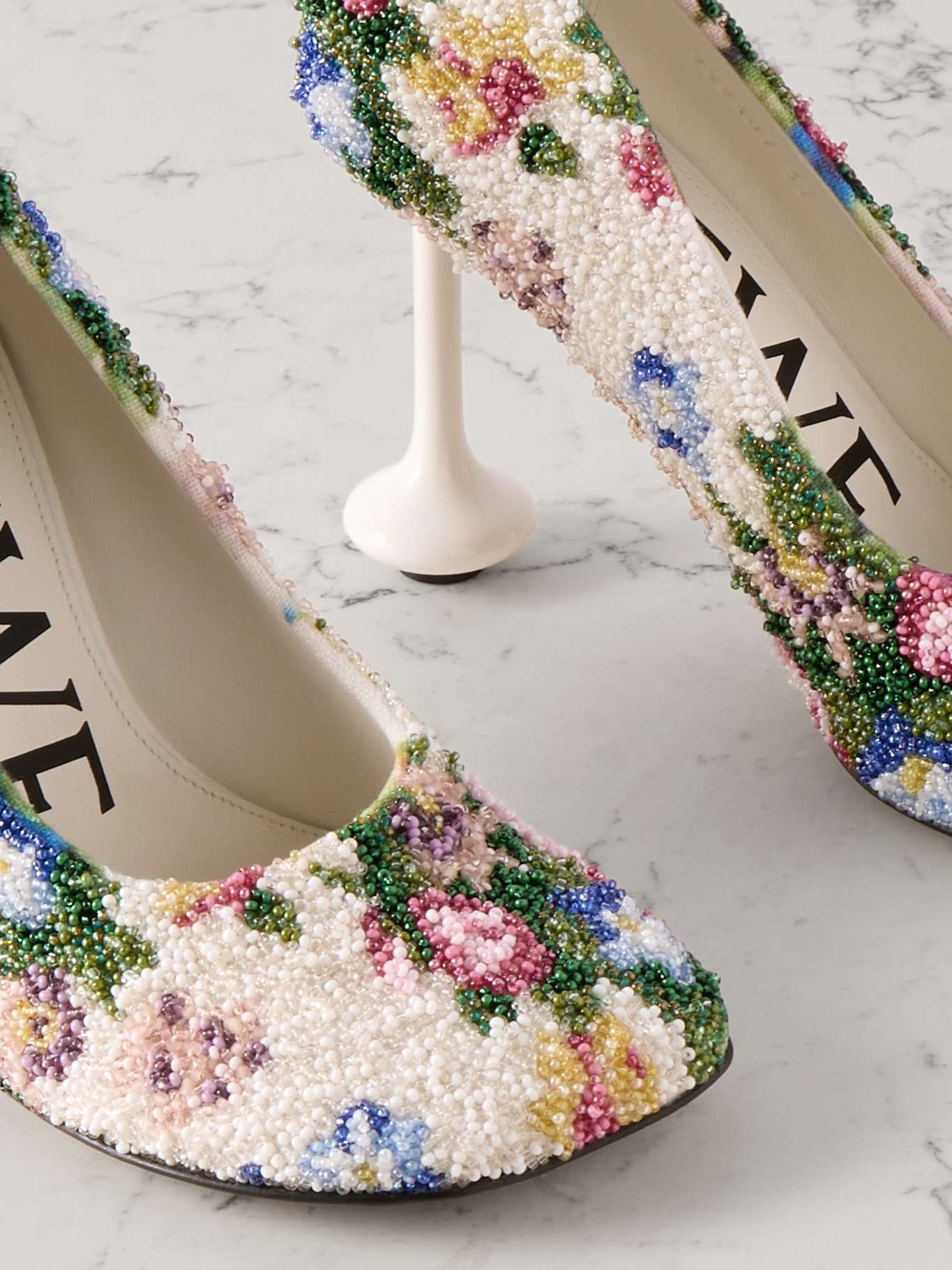 Toy bead-embellished printed canvas pumps - 3