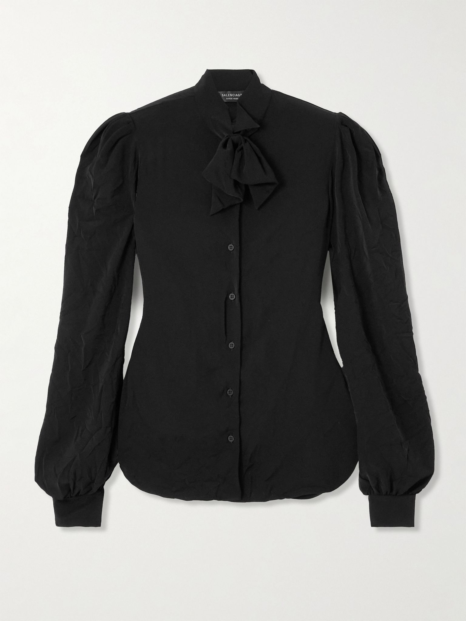 Pussy-bow crinkled-jersey shirt Black - 1