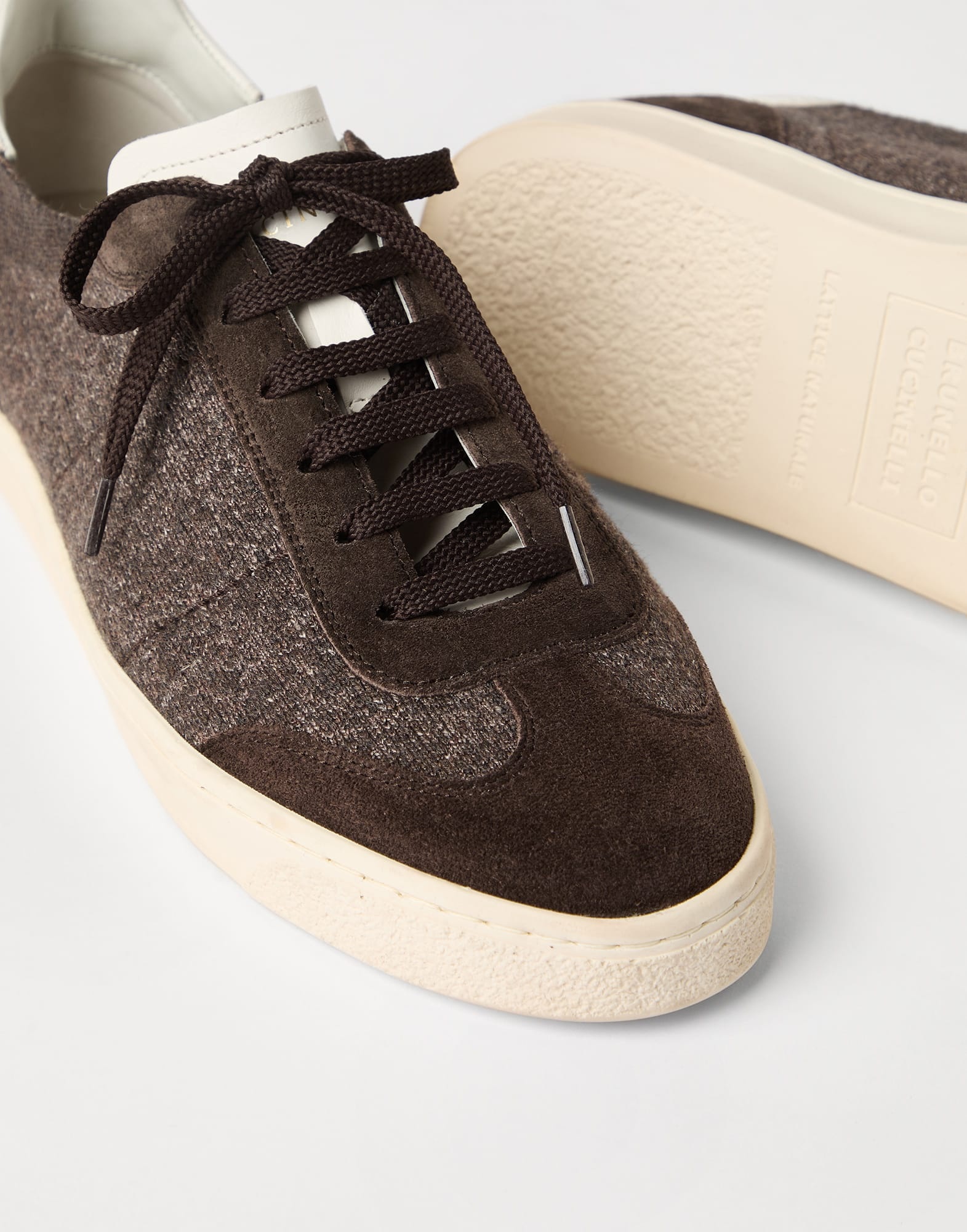 Cotton knit, washed suede and soft calfskin sneakers - 3