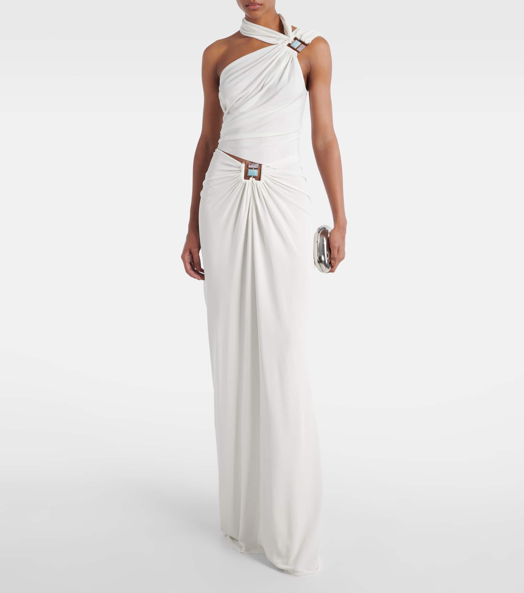 Bezel asymmetric halterneck crop top - 2
