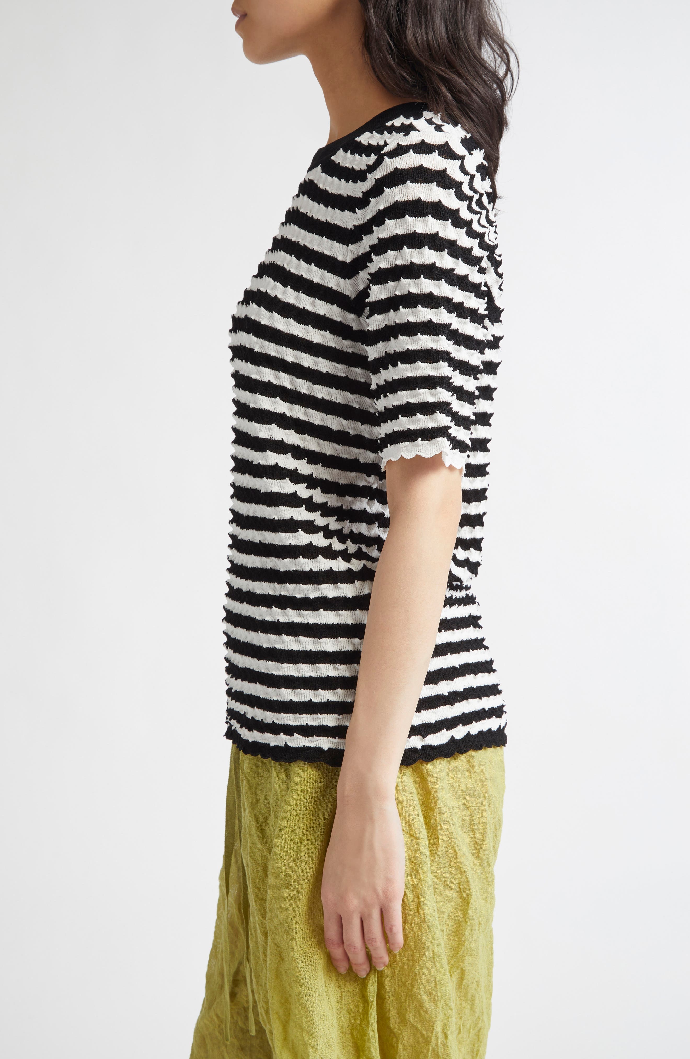 ZANKOV Elodie Stripe Crewneck Sweater in Black/Ivory Multi at Nordstrom - 4