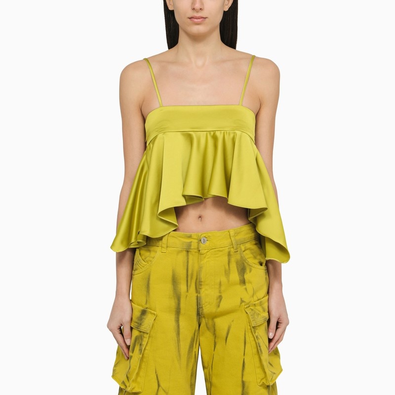 LIME-COLOURED SATIN RUFFLE TOP - 1