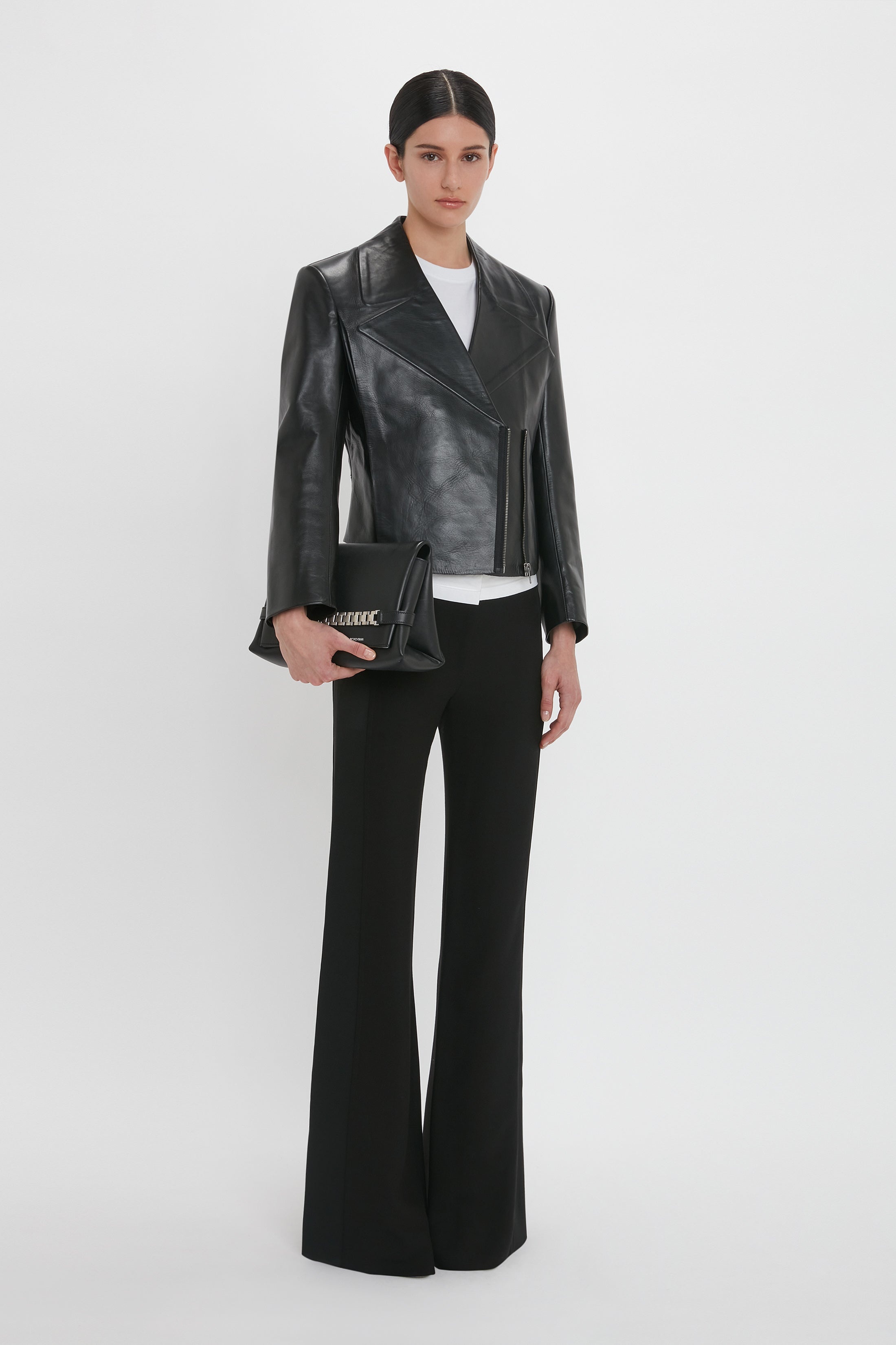 Tailored Leather Biker Jacket In Black - 5
