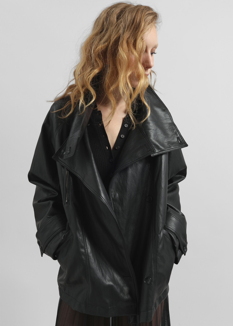 Amunta Faux Leather Trench Jacket - Black 6