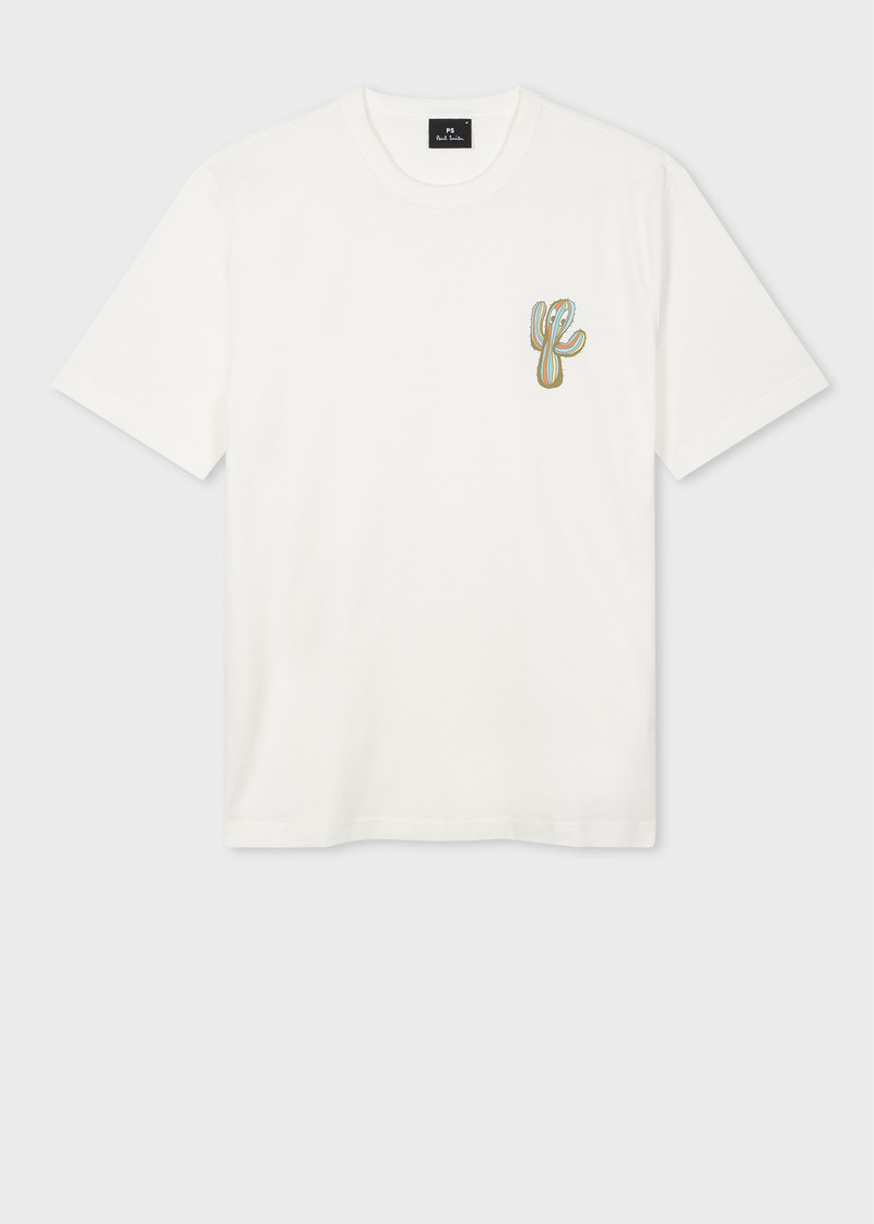 White 'Stripe Cactus' Print T-Shirt 1