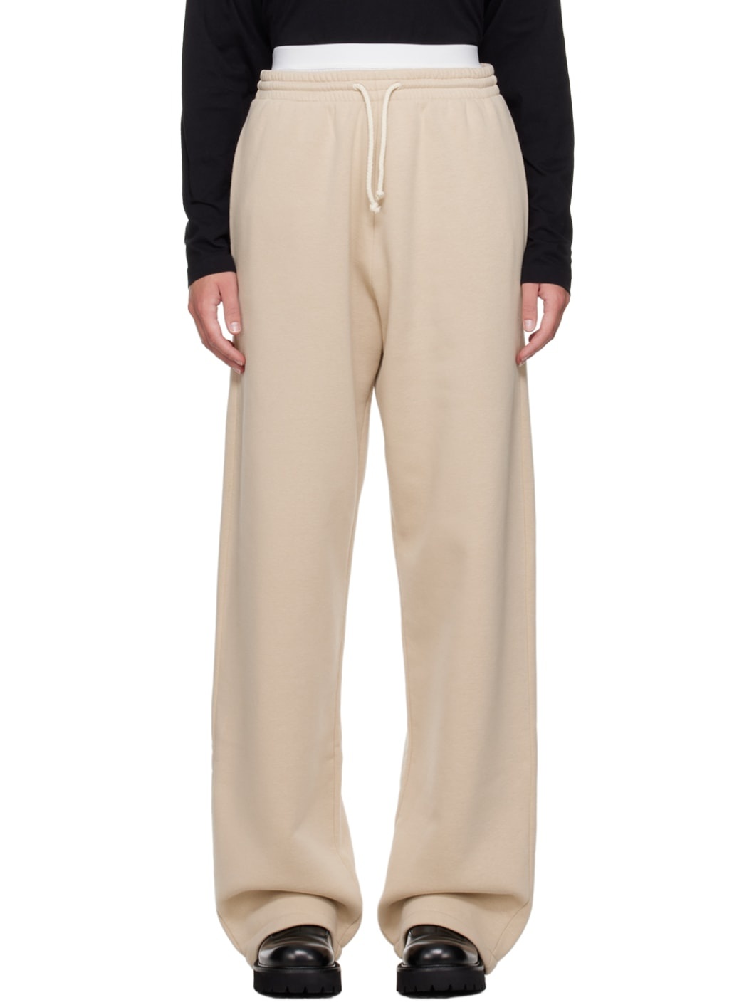 Double jersey drawstring trousers with stitched crease on the leg