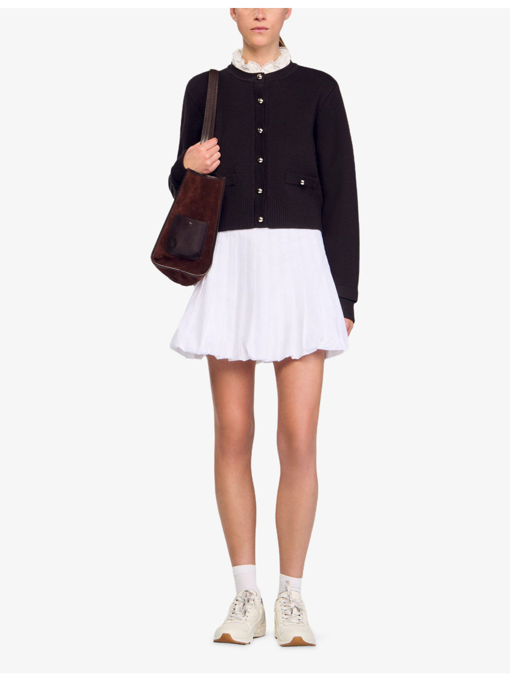 Ruffled-Collar Long-Sleeve Wool-Blend Cardigan - 2