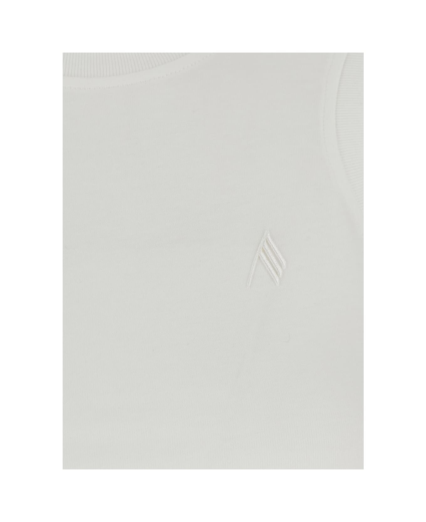 White Sleeveless Crewneck Top With Tonal Logo Embroidery On The Front In Cotton Woman - 3