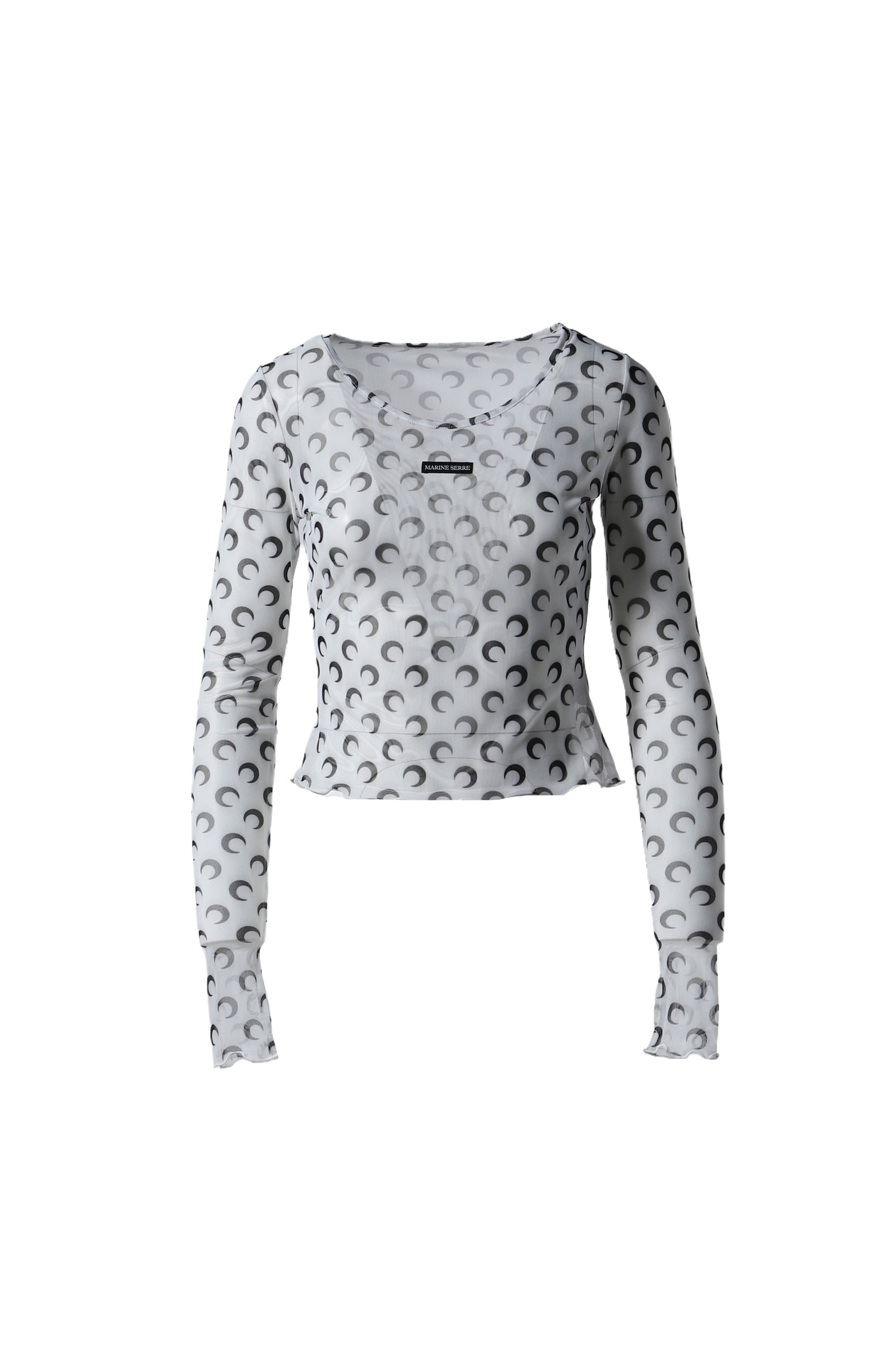 MOON PRINTED MESH SECOND SKIN CROPPED TOP / WHT - 1