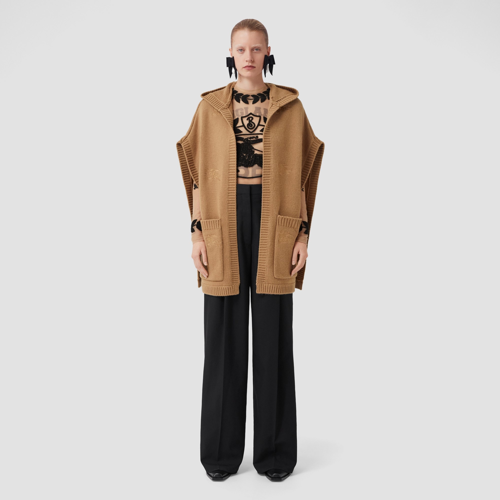 Embroidered EKD Wool Cashmere Hooded Cape - 2