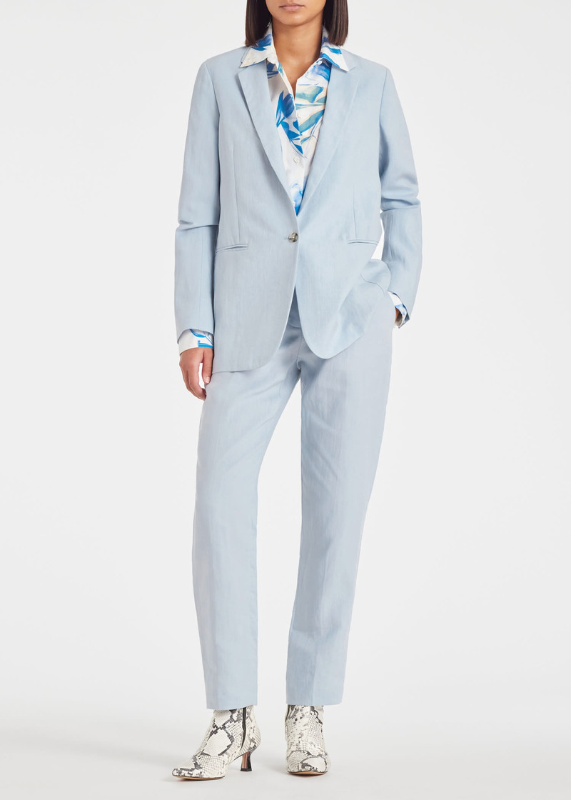 Pale Blue Linen Tapered Trousers 5
