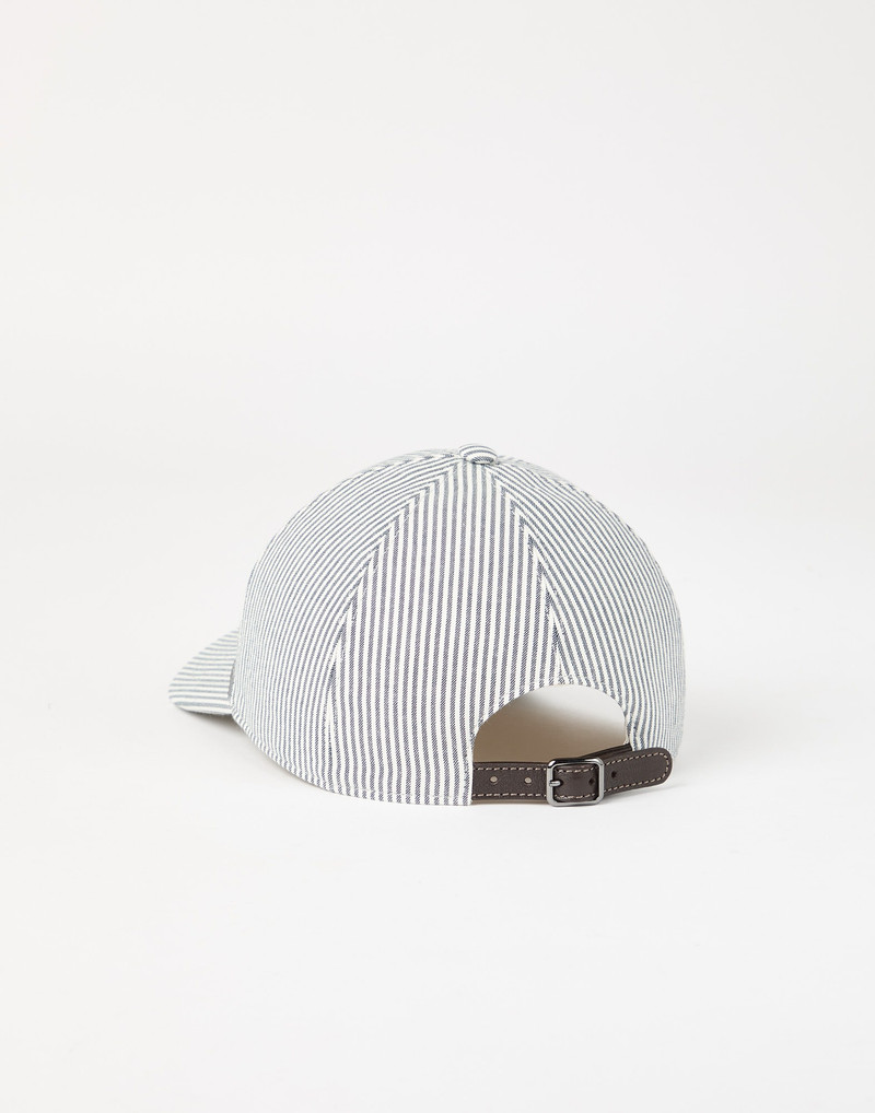 Brunello Cucinelli Striped cotton and linen twill baseball cap with shiny band outlook