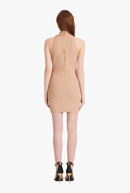 Short beige eco-designed knit dress with Balmain monogram - 3