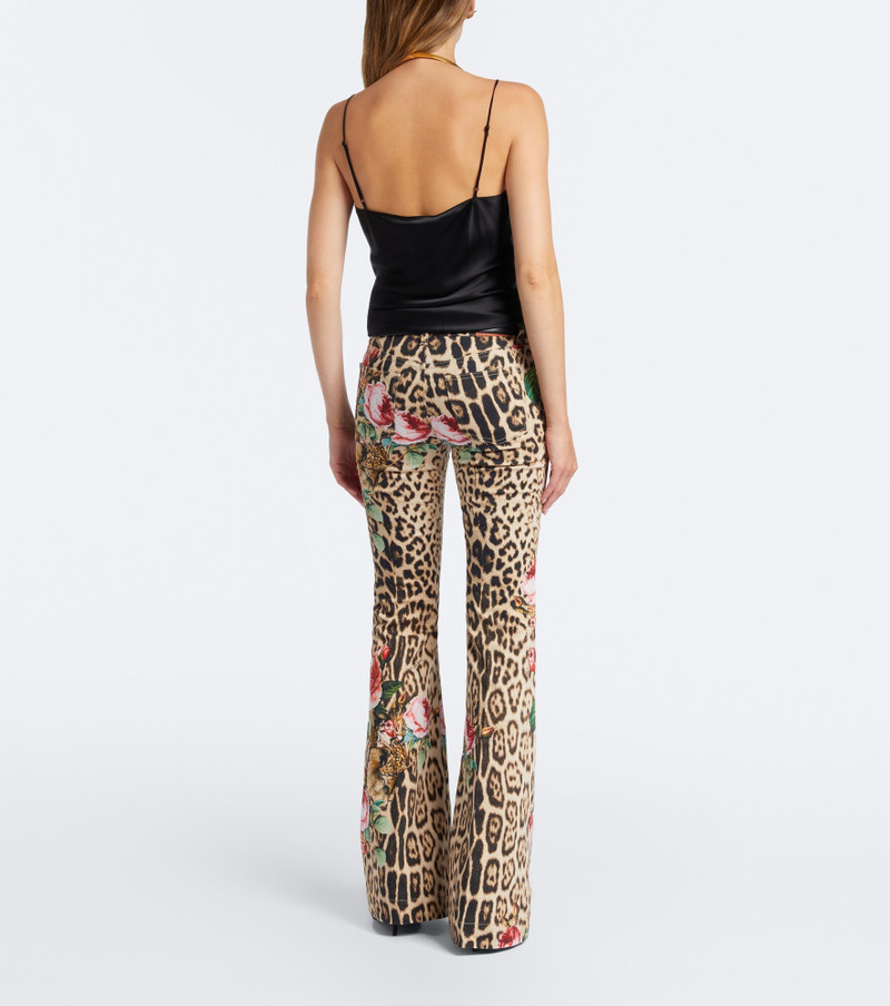 Leopard-print floral flared jeans 6