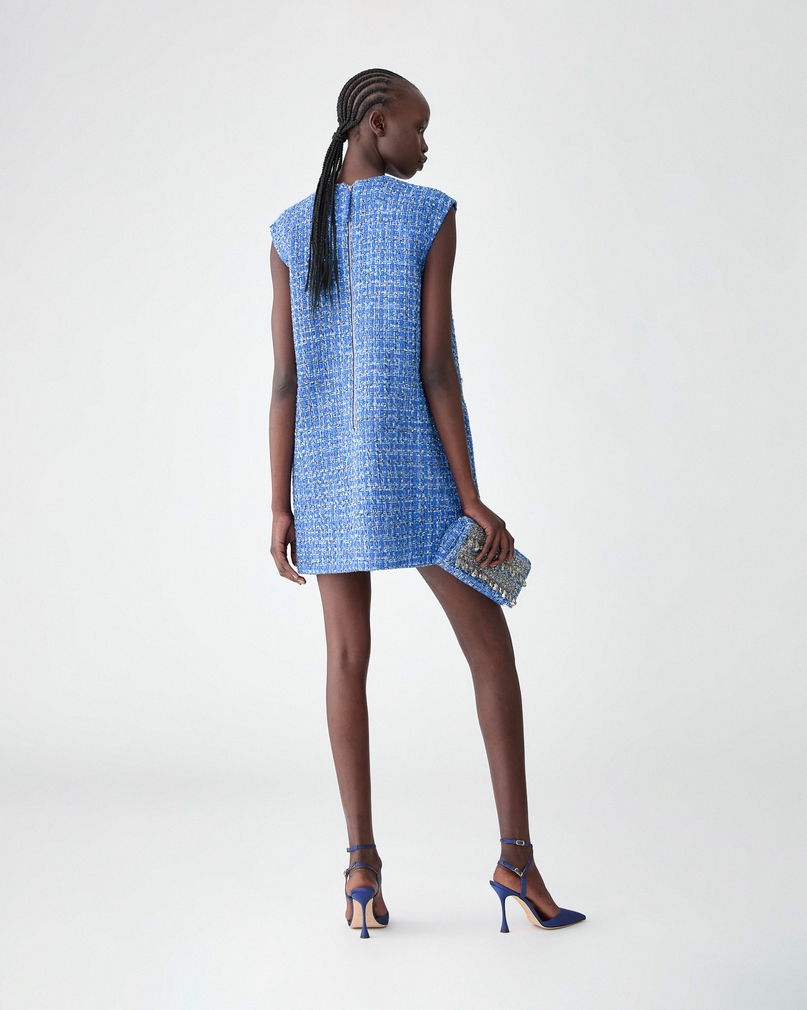 Tweed Shift Dress with Raindrop Embroidery - 3