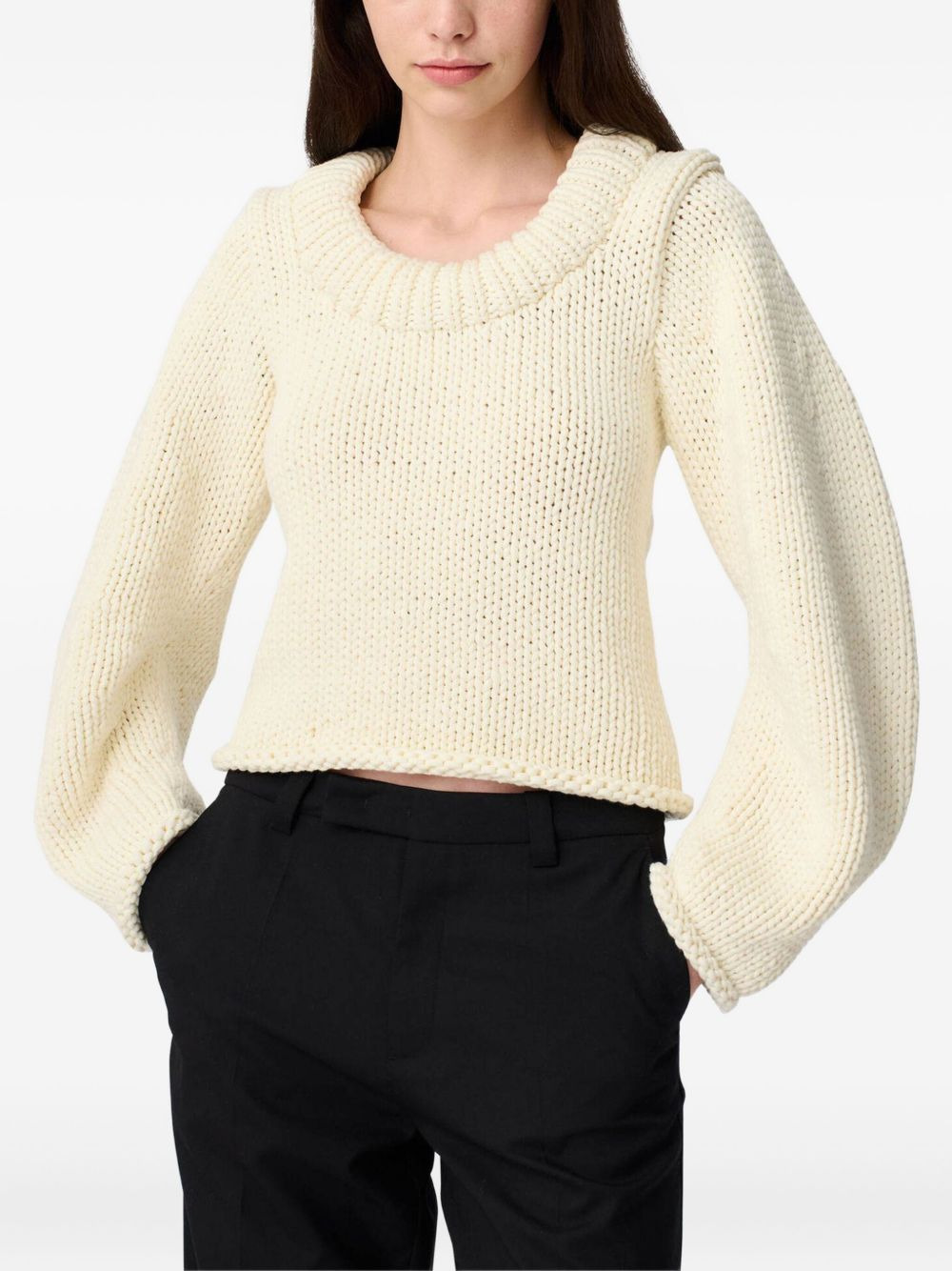 balloon-sleeve round-neck sweater - 3