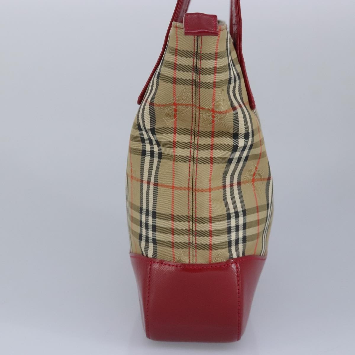 Burberry Nova Check Tote Bag Canvas Leather Beige Red - 4