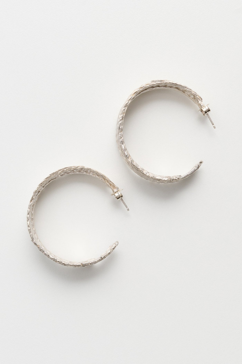 Casted Knit Hoop Frosted White Sterling Silver 4