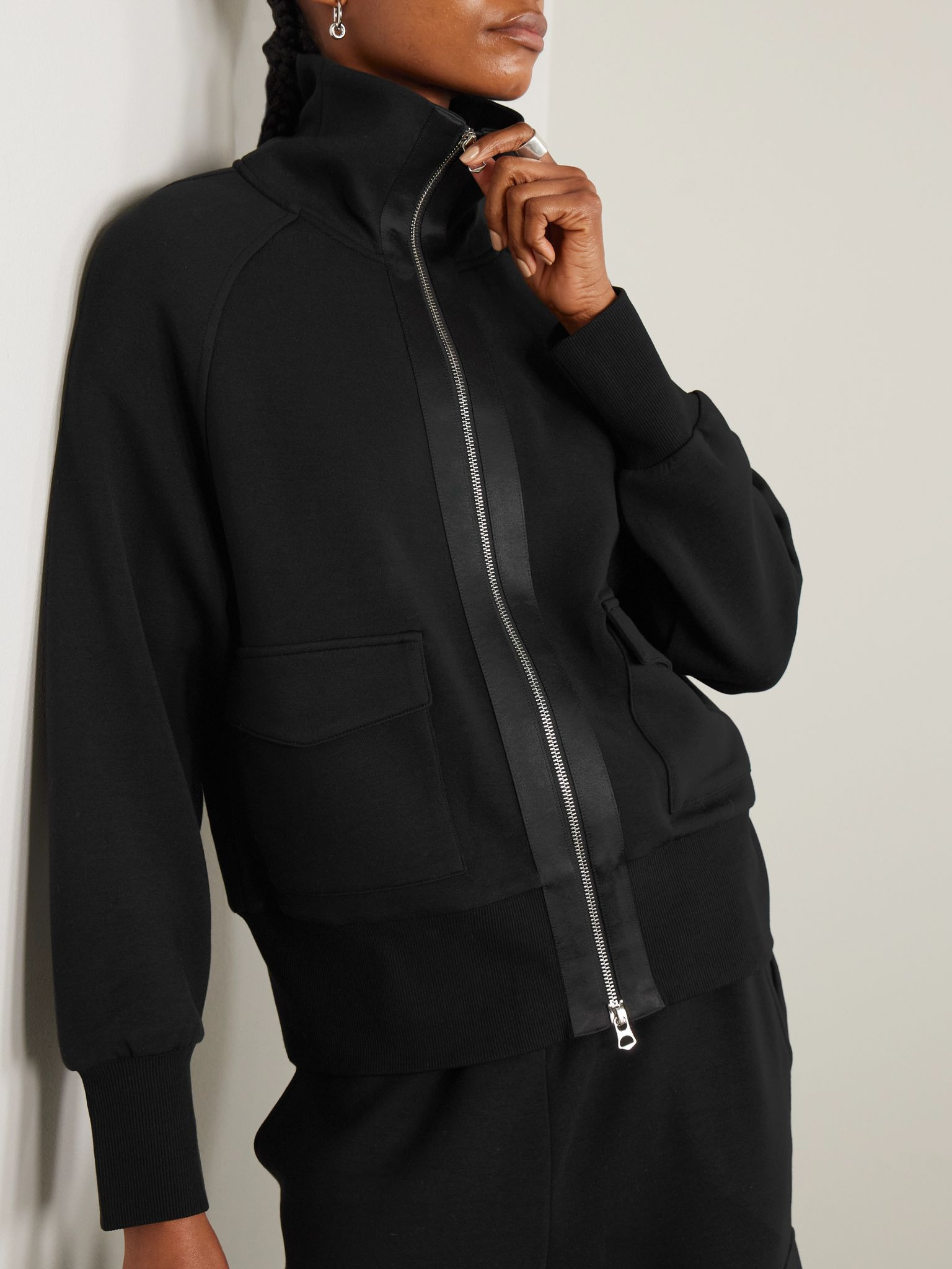 Roxbury satin-trimmed DoubleSoft® zip-up sweatshirt Black - 3