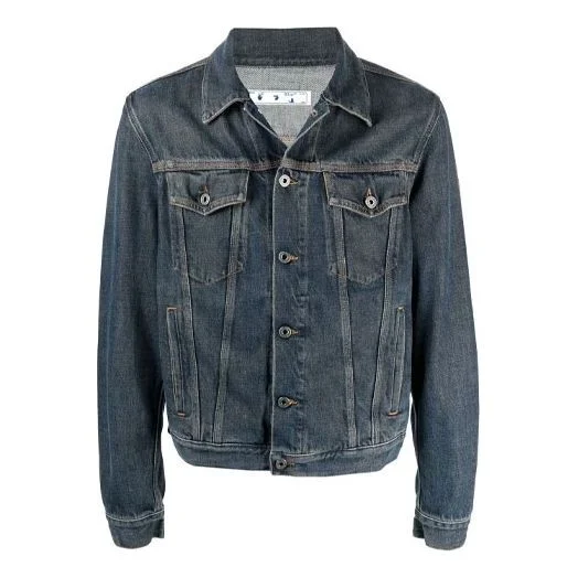 Off-White SS21 Logo Pattern Printing Denim Jacket Loose Fit Denim Blue OMYE054S21DEN0044701 - 1