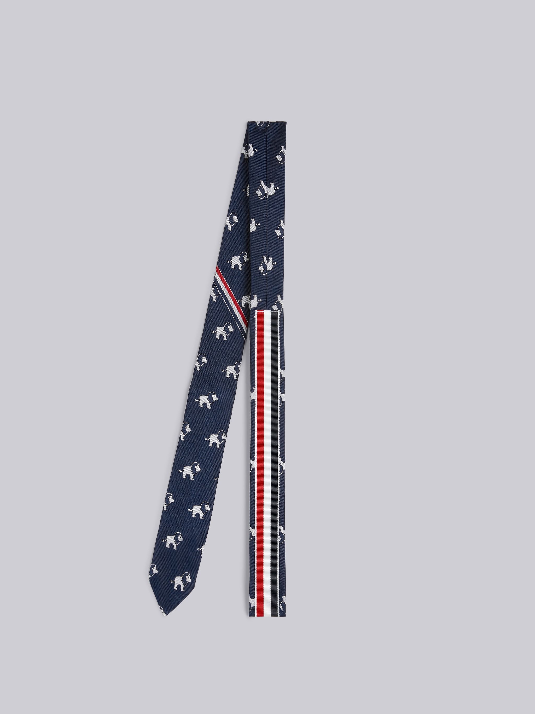 Navy Silk Tricolor Stripe Lion Icon Jacquard Tie - 3