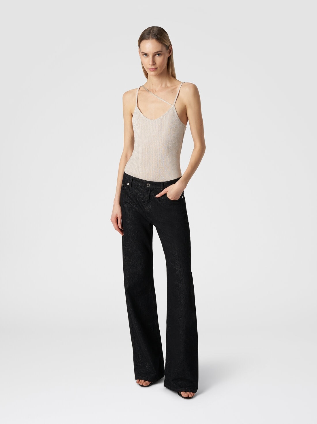Cotton and viscose lamé tank top - 2
