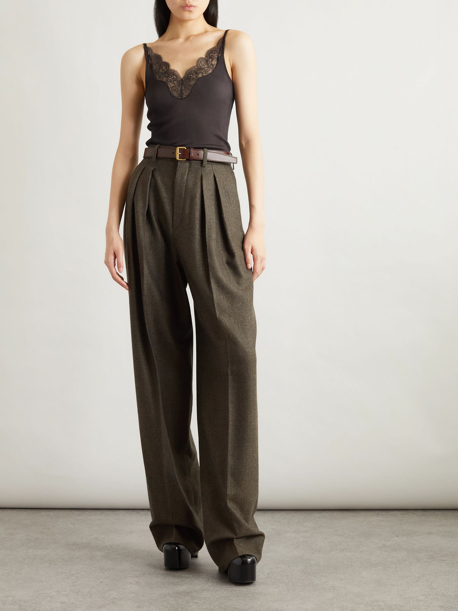 Lace-trimmed ribbed silk-jersey camisole Black - 2