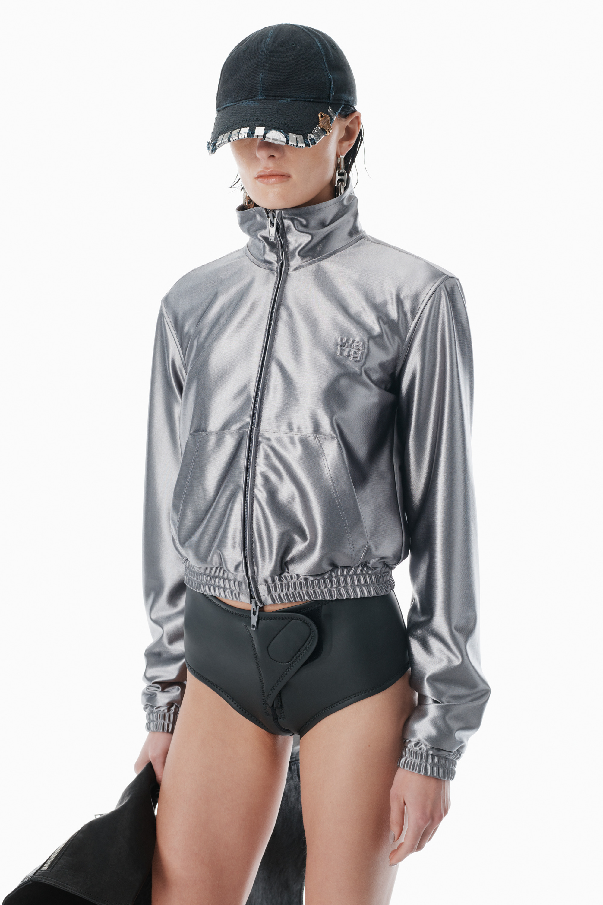grey shrunken zip-up jacket - 3