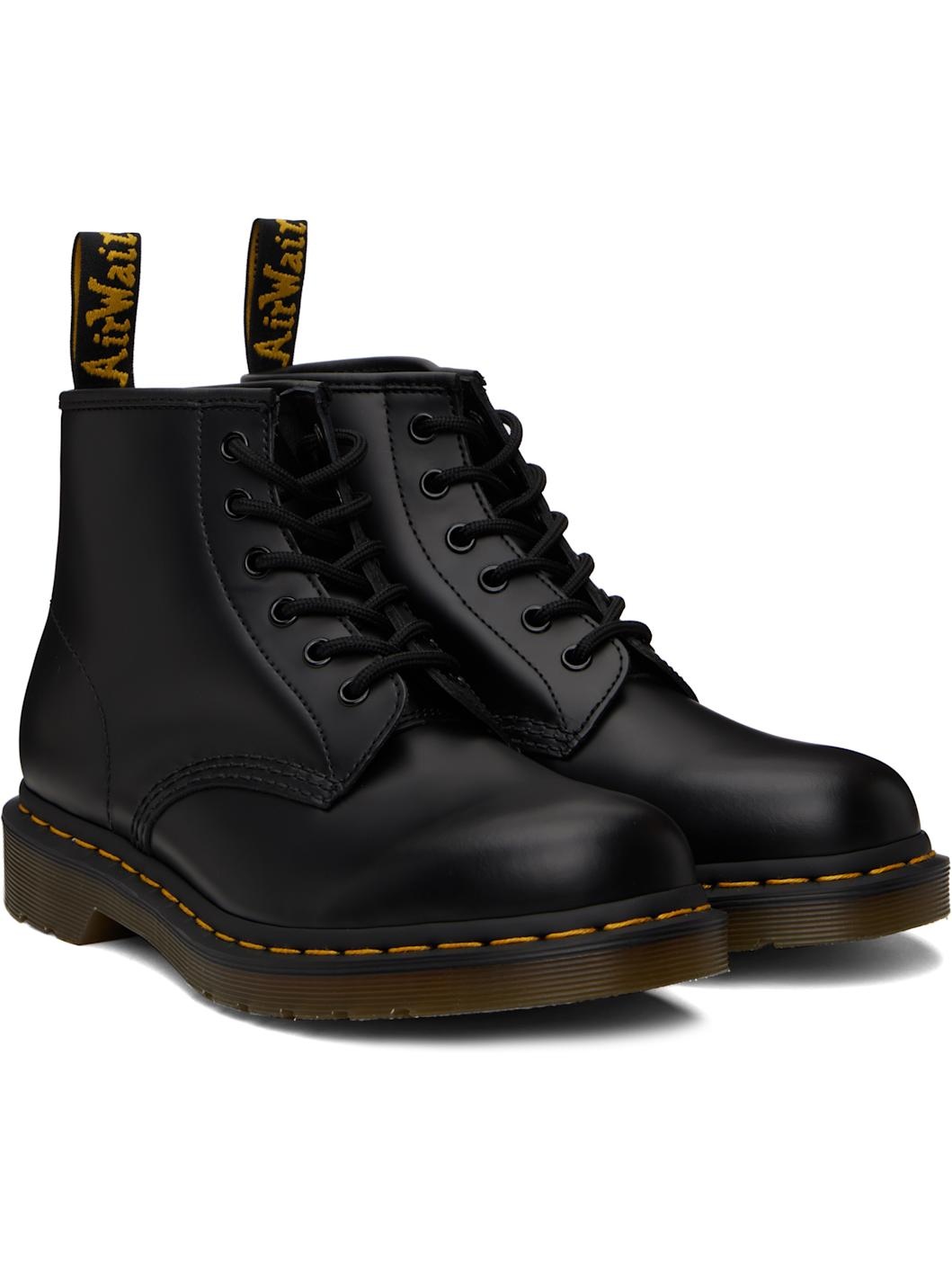 Black 101 Yellow Stitch Smooth Leather Ankle Boots - 4