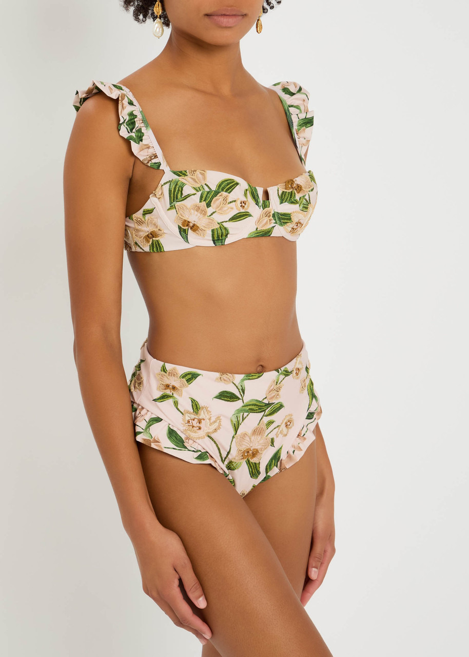 Agua BY Agua Bendita Jengibre Orquidea Floral-embroidered Bikini Briefs - 2