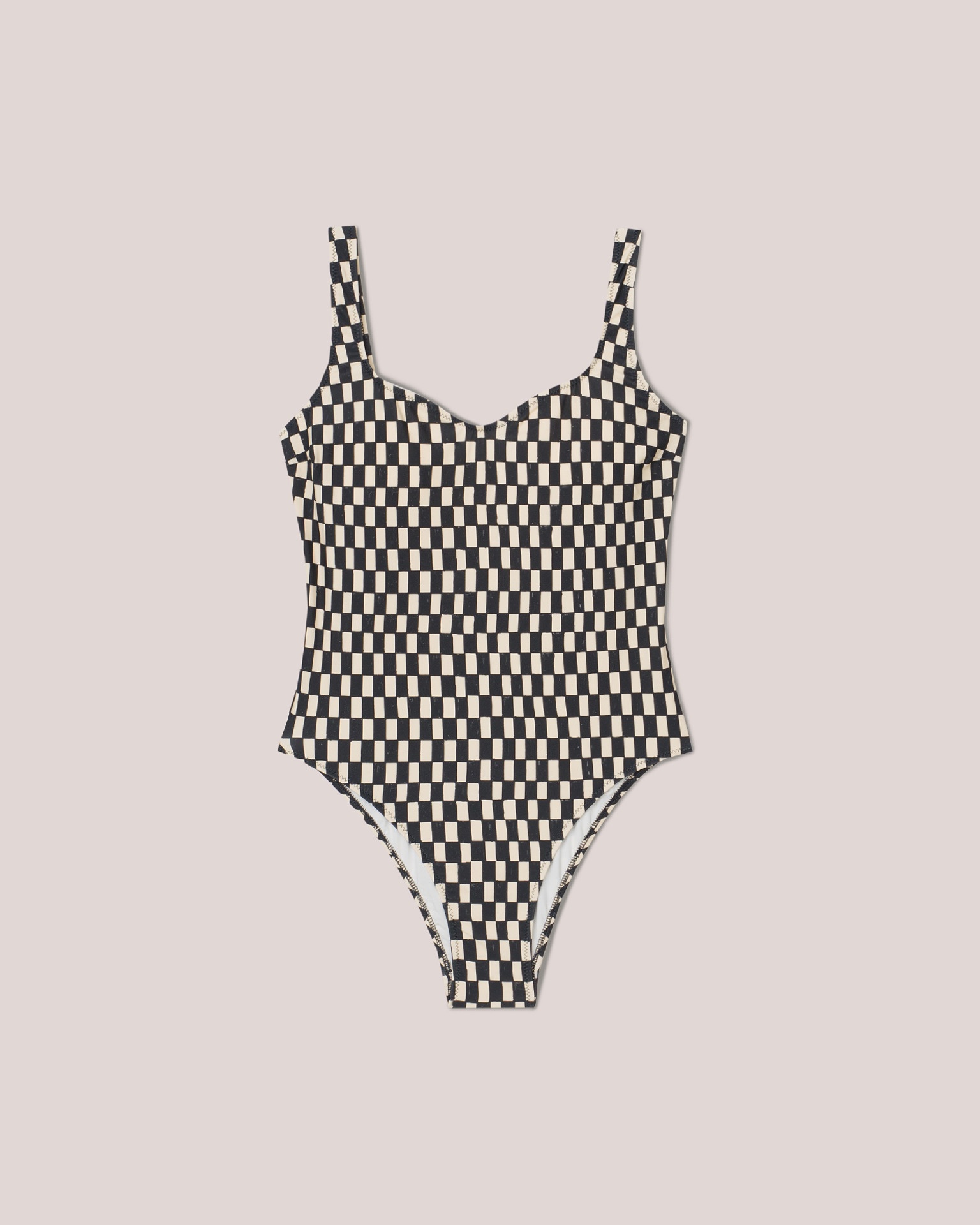 JANICE - Matte-stretch checkered onepiece - Creme&Black - 1