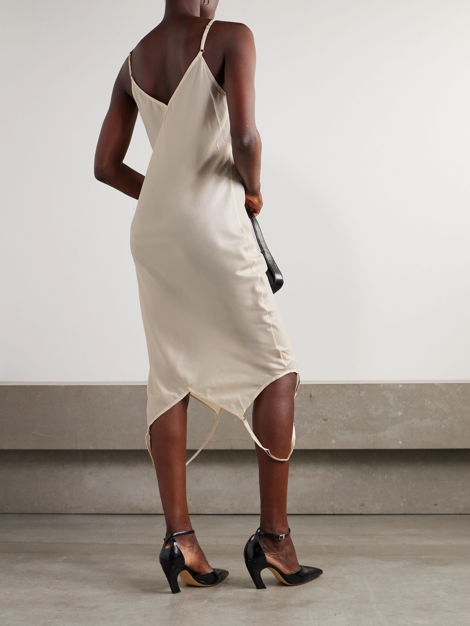 Cami appliquéd satin-twill midi dress Ivory - 3