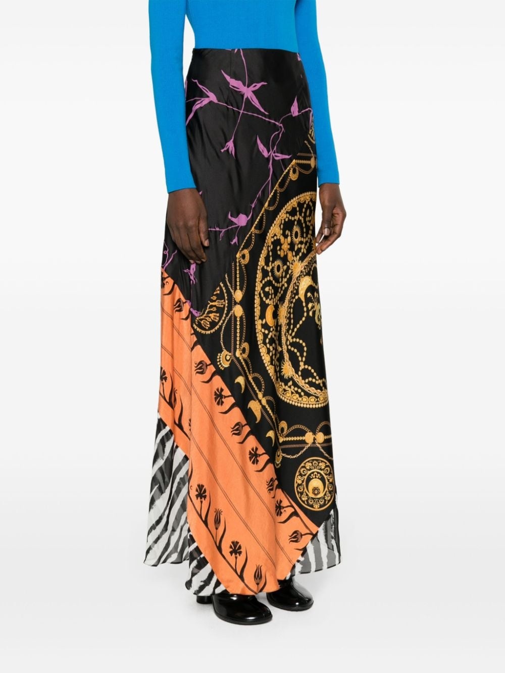 Regenerated Scarves mix-print midi skirt - 3