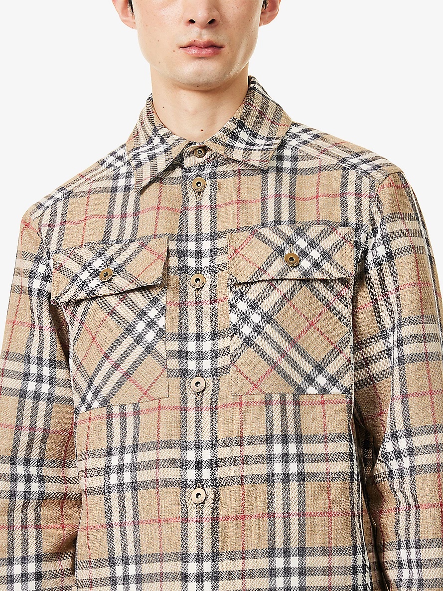 Check-Print Curved Hem Cotton and Linen Shirt - 5