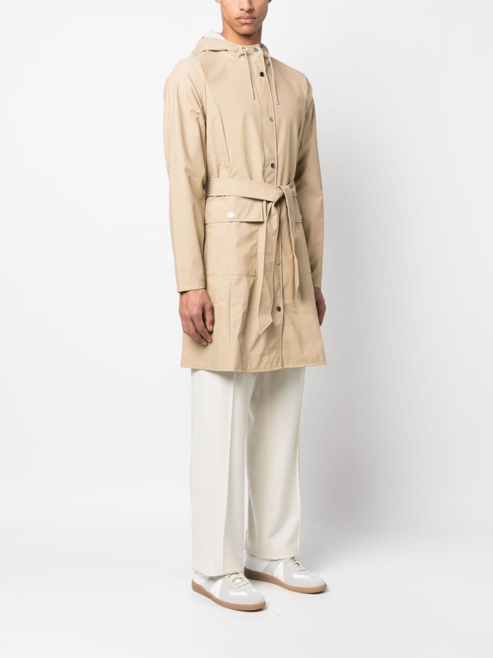 belted hooded raincoat - 4