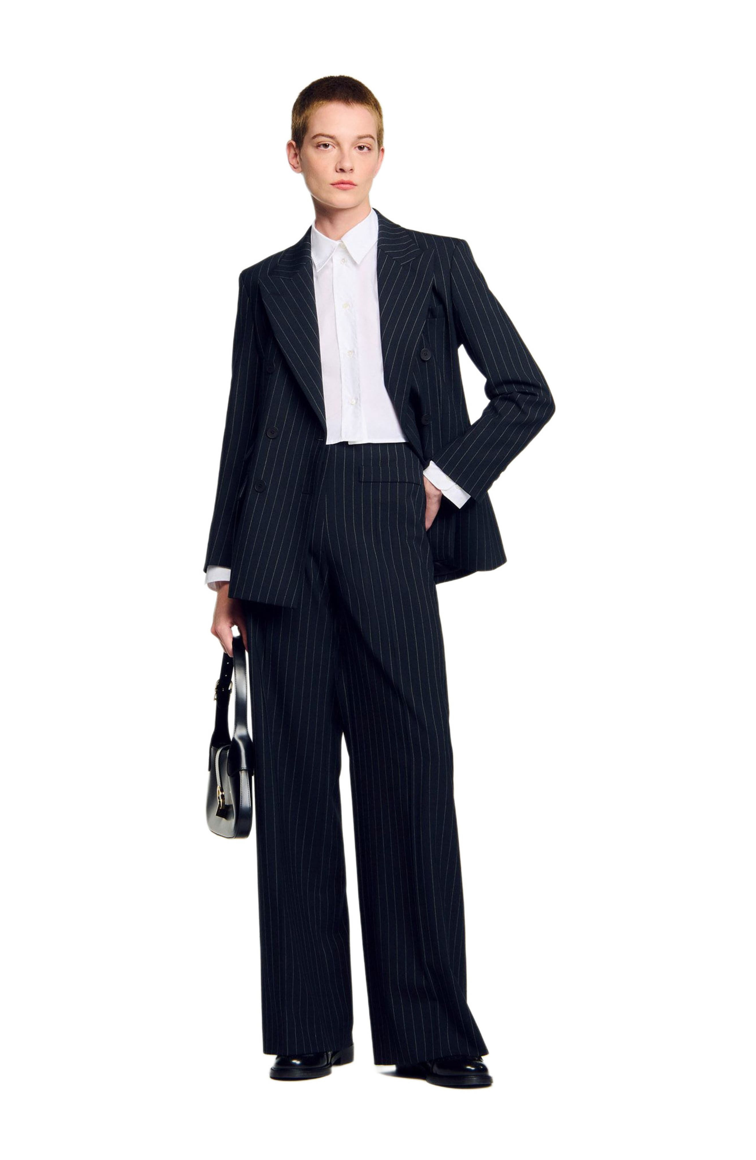 SANDRO Striped suit jacket in Black at Nordstrom - 6