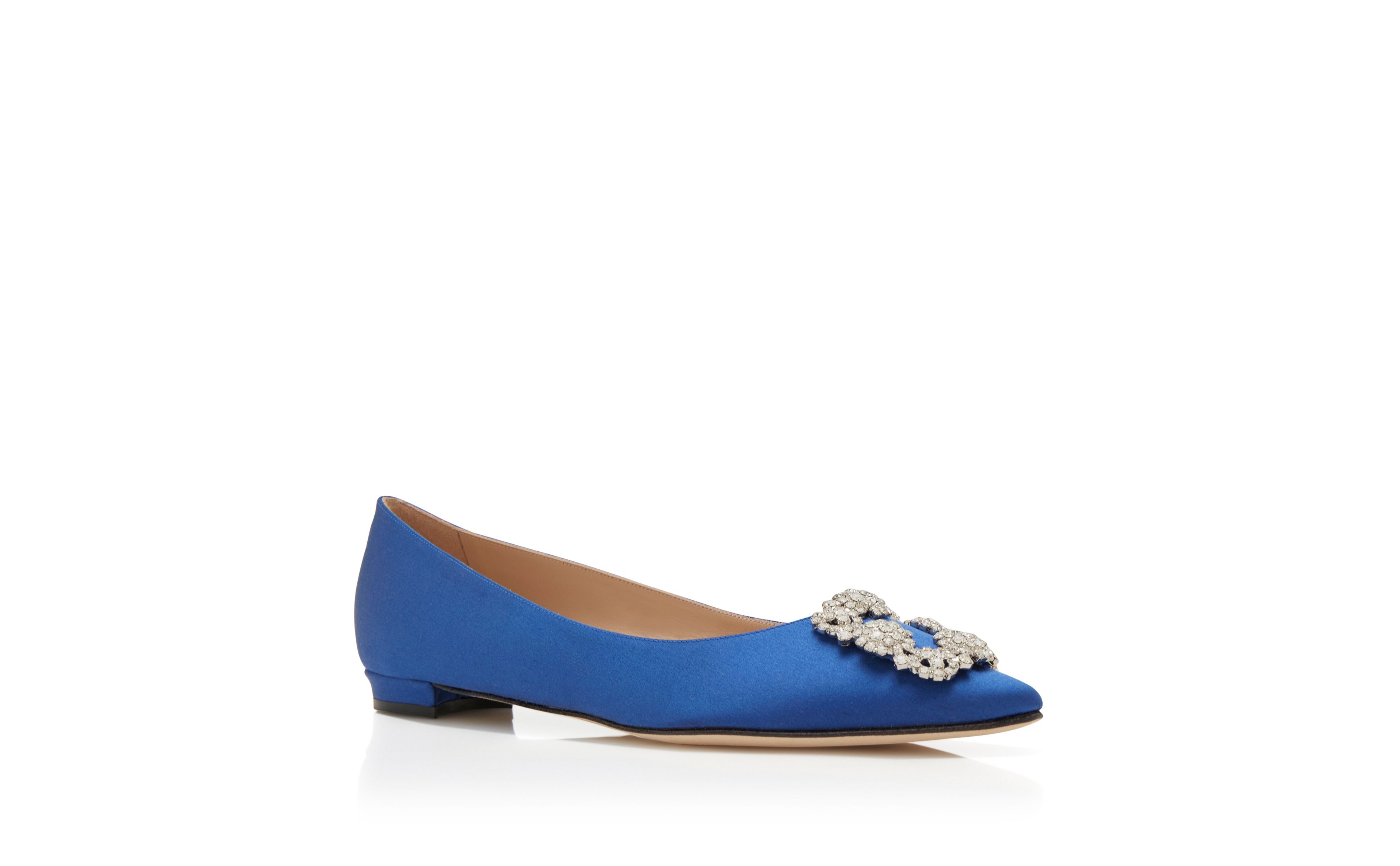 Blue Satin Jewel Buckle Flat Pumps - 3