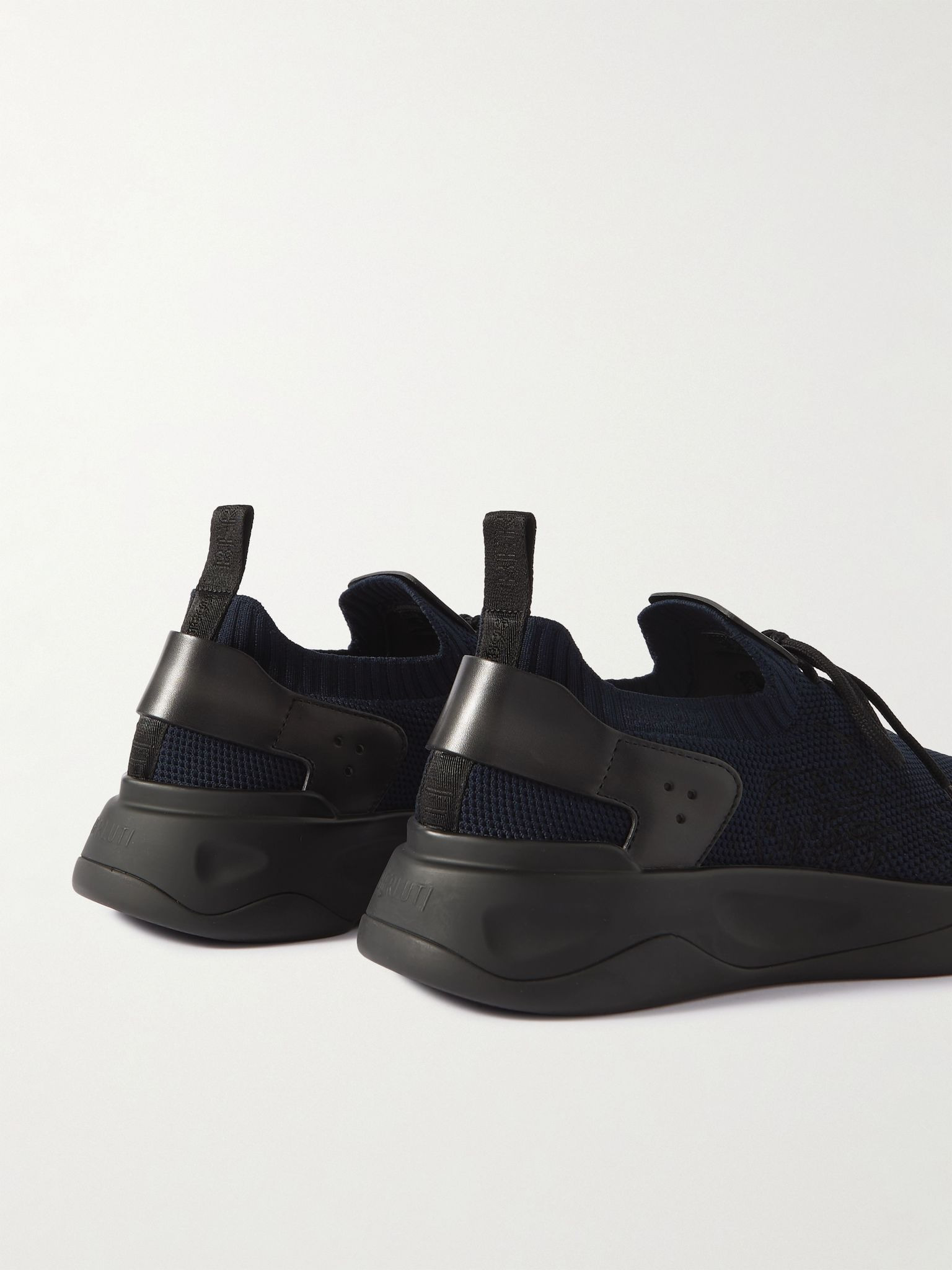 Shadow Venezia Leather-Trimmed Stretch-Knit Sneakers Navy - 5