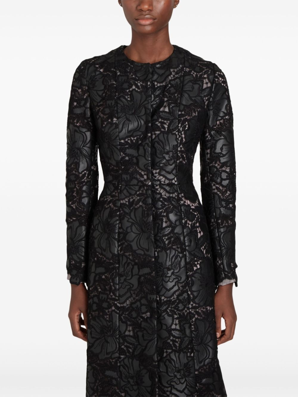 embroidered-design single-breasted coat - 5