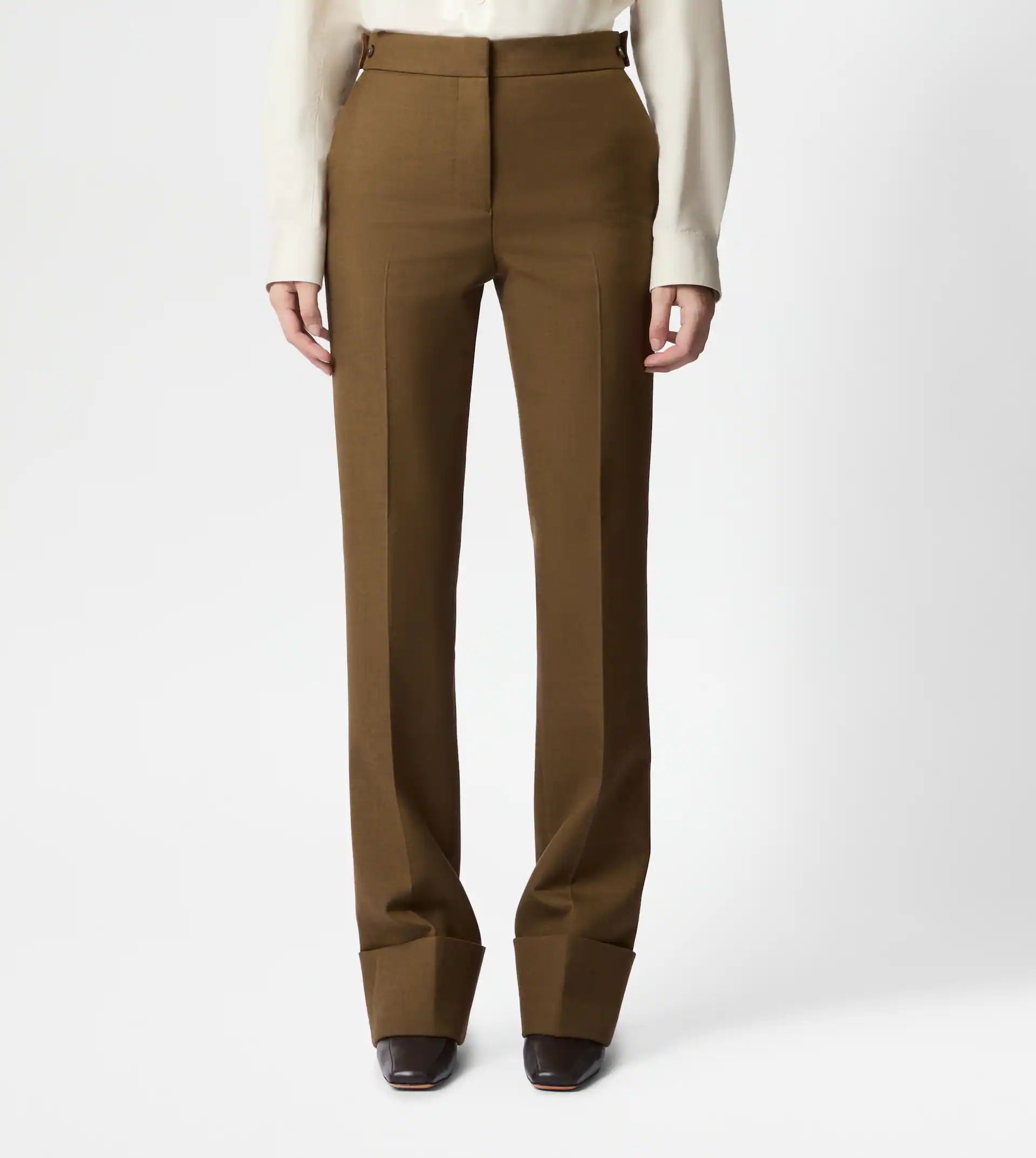 PANTS IN WOOL WITH TURN-UPS - BROWN - 4