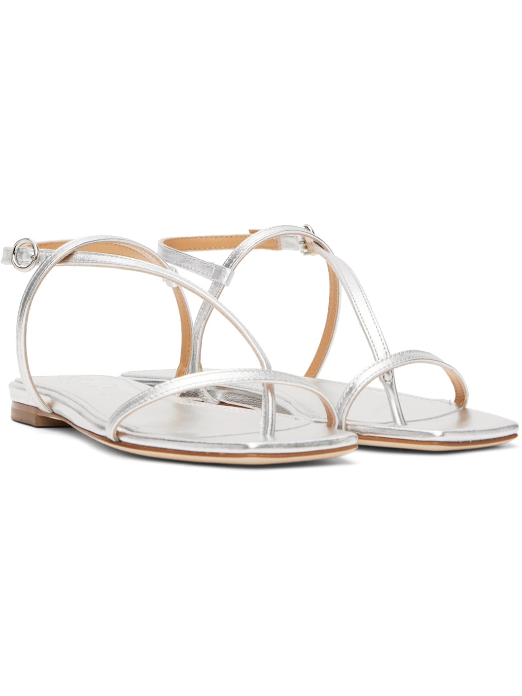Silver Ella Leather Toe-Post Sandals - 4