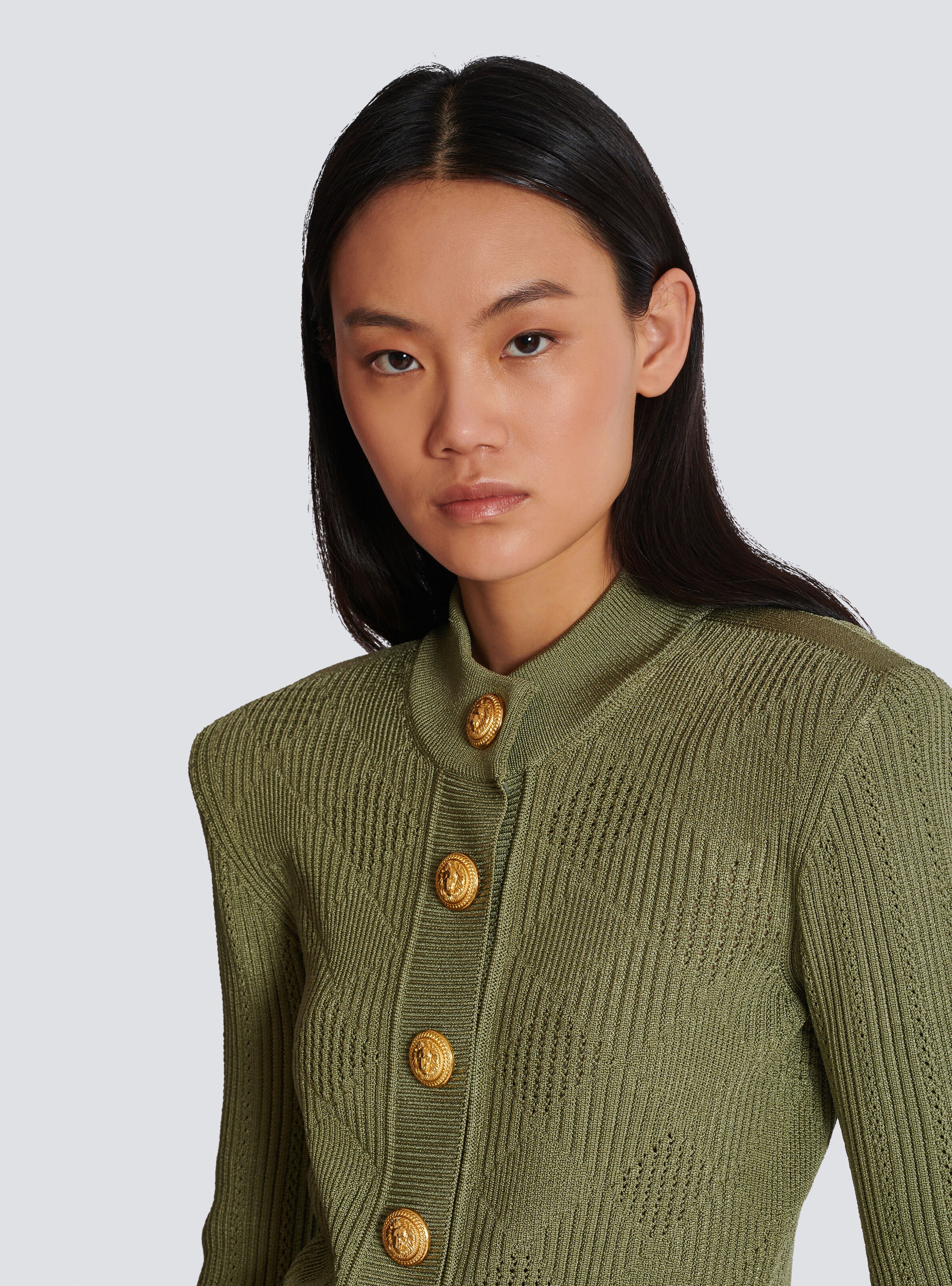 Gingham openwork knit cardigan - 7