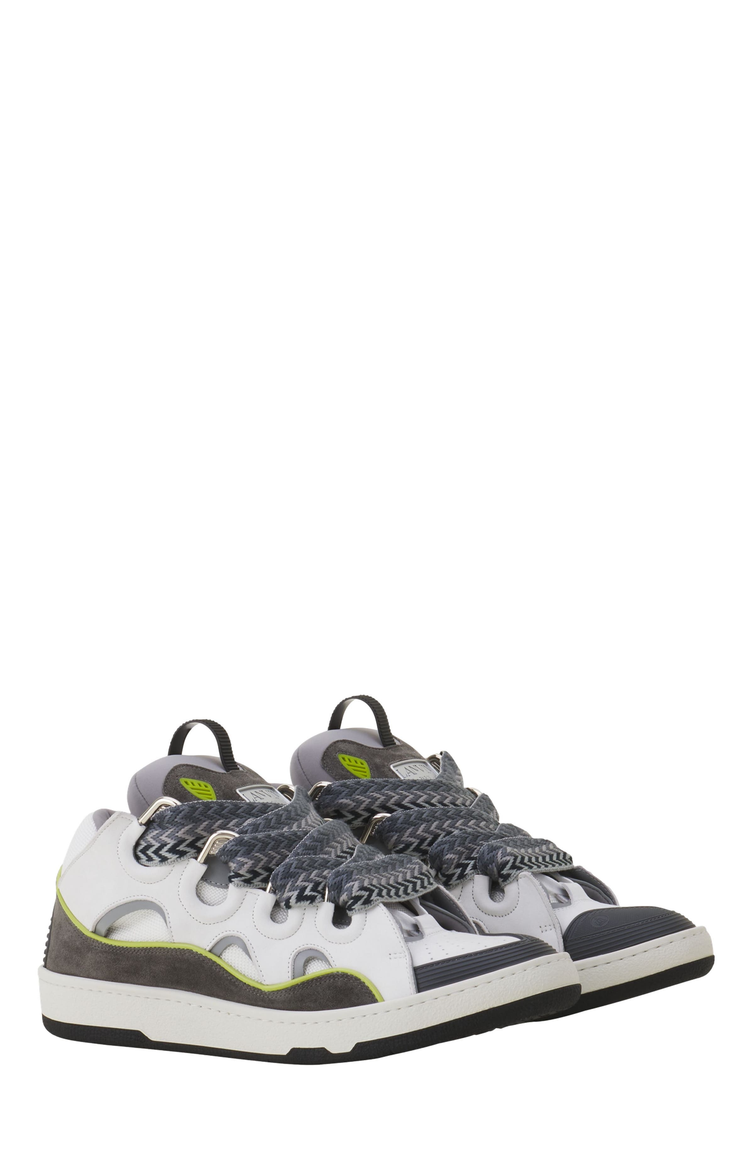 Lanvin Curb Leather Sneakers in White/grey at Nordstrom - 2