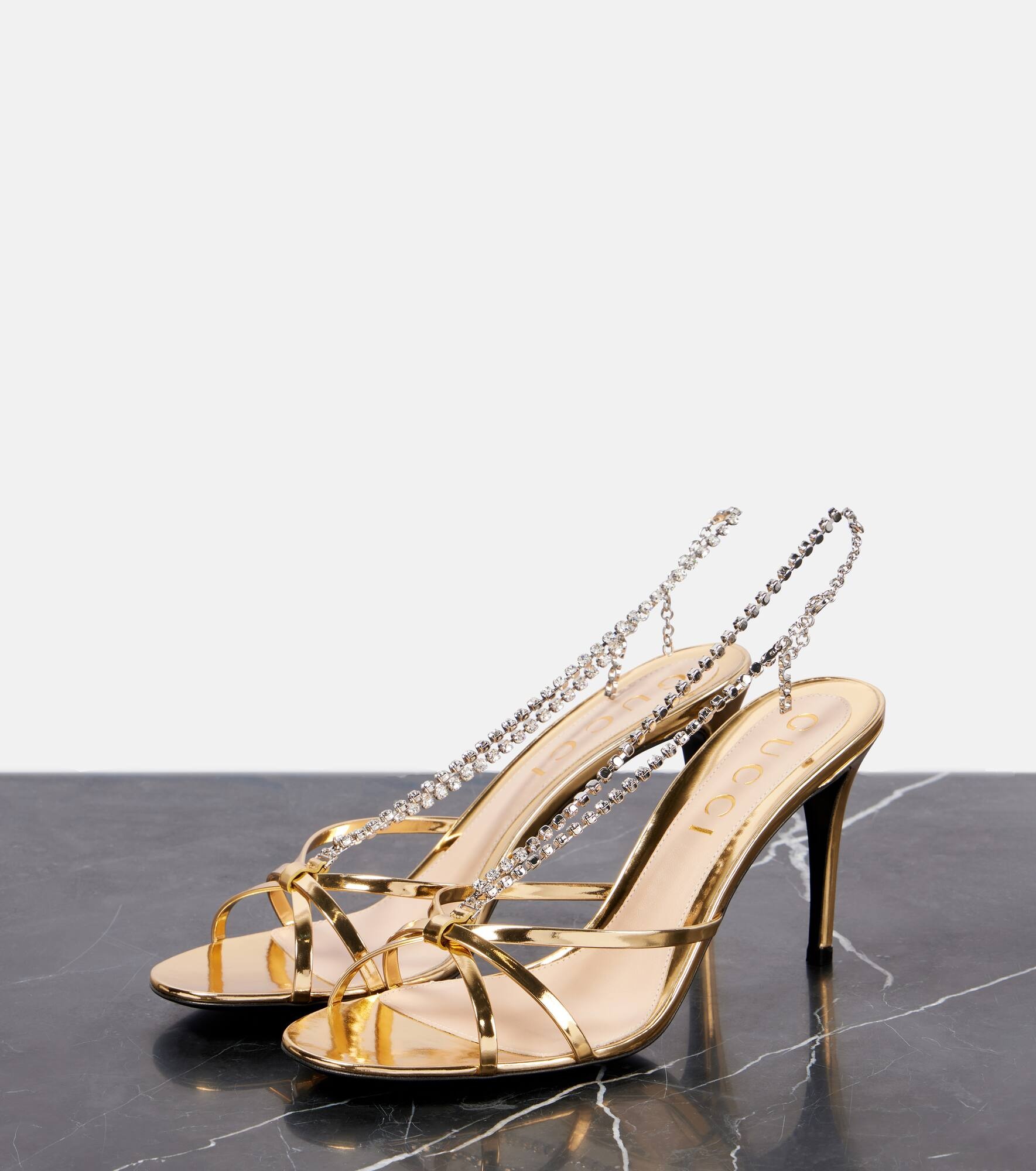 Embellished metallic leather sandals - 3